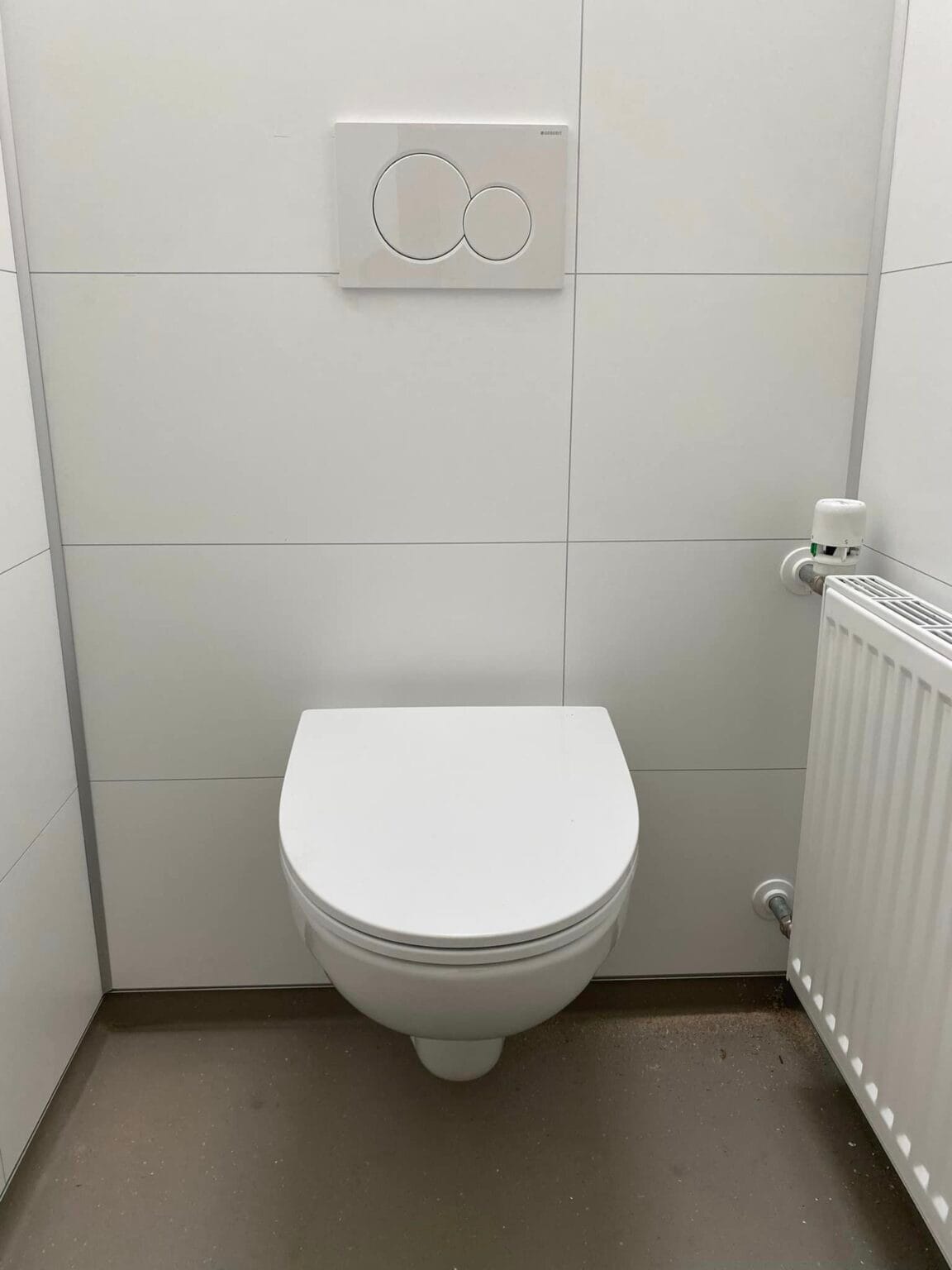 Moderne væghængt toilet på badeværelse